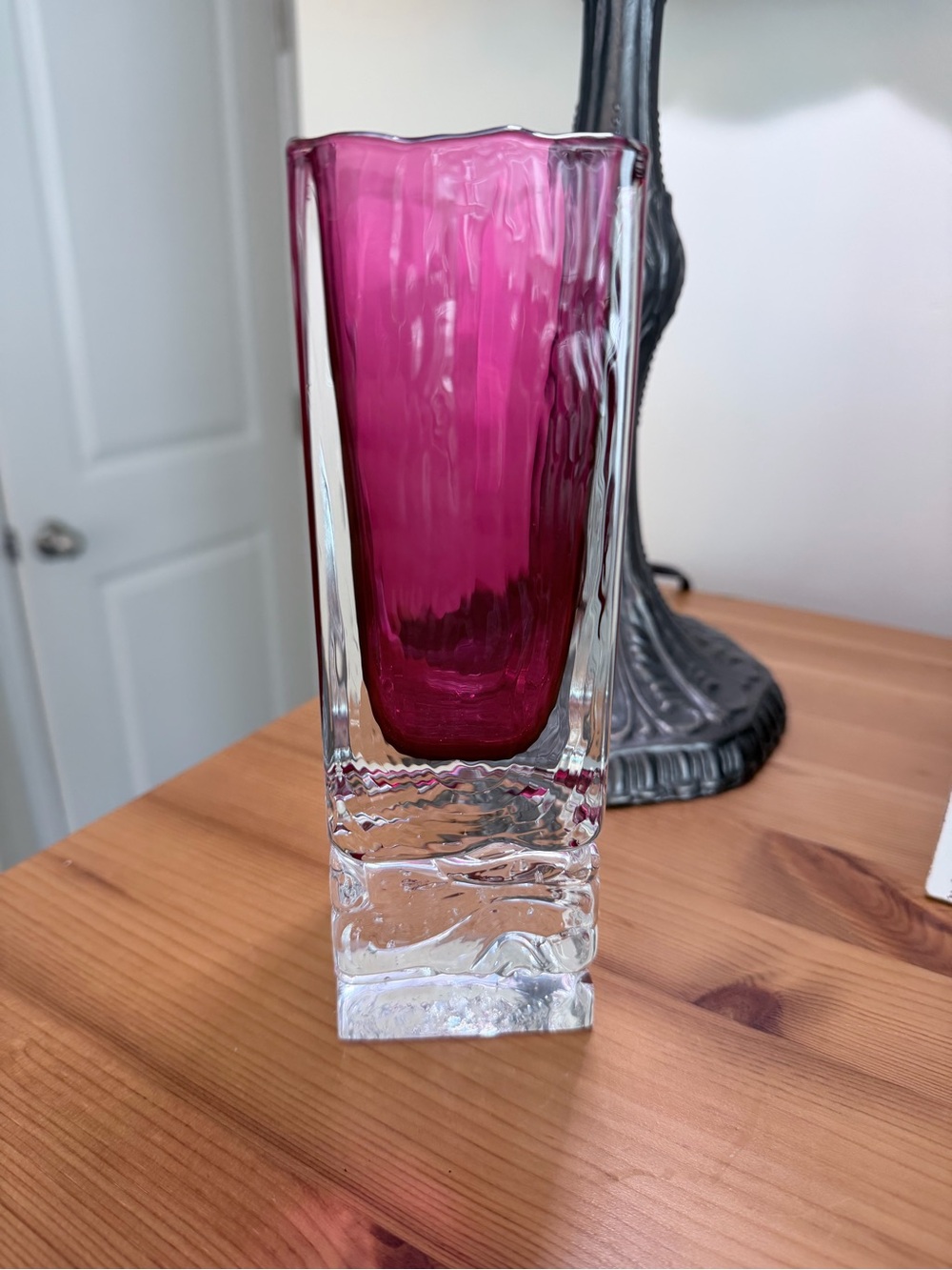 Beranek  Vintage Art Glass Vase — Sleek Clear Base